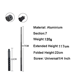 [ PRODIVE ] Extendable Selfie Stick for Insta360 7iLk B_ 22cm-117cm