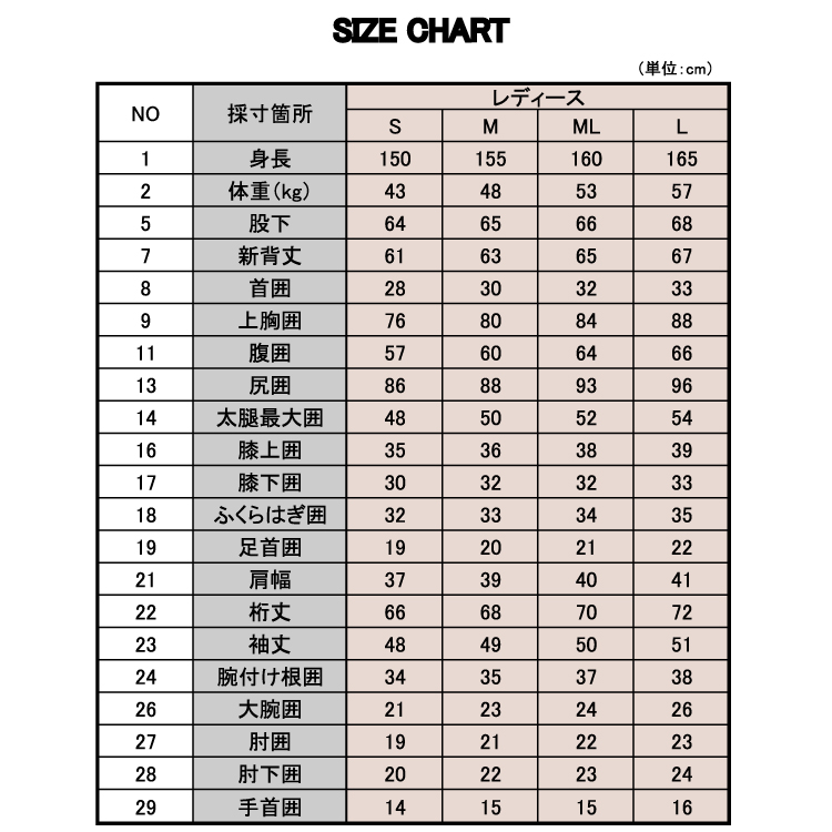 BREAKEROUT レディースサイズ表